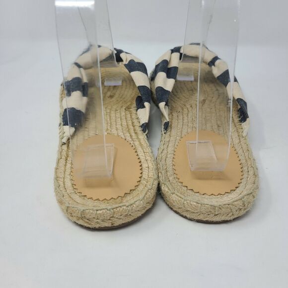 J. Crew Knotted Espadrille Slides in Stripe Sandals White Navy J2580, Sz 10 NEW - Picture 4 of 5